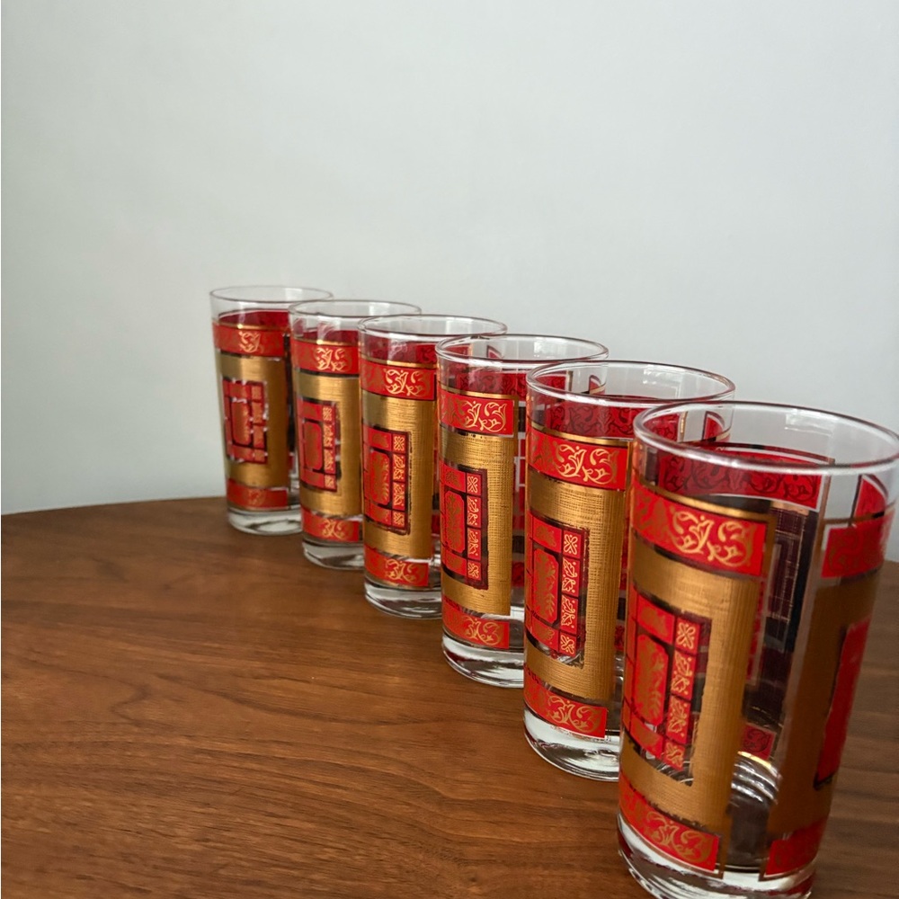 Elegant Red and Gold Drinkware Set Culver Gold Made in USA